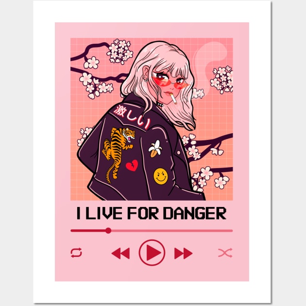 I Live For Danger Anime Girl Tiger Wall Art by ZimBom Designer